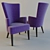 Velvet High-Back Birch Chair - Elegant Chameleon Violet 3D model small image 1