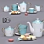 DG Home Turquoise Veil Tea Set + Colorful Macarons 3D model small image 1