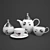 Golden Faces Tea Set 3D model small image 1