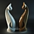 Nature's Union: Wooden Cat Statuettes 3D model small image 1