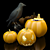 Halloween Decor Set: Pumpkin Lantern, Candy Vase & Crow Statue 3D model small image 1