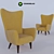 Title: Kato Mustard Fabric Armchair 3D model small image 2