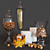 Autumn Harvest Decor: Vases, Candles, Nuts, and Wheat 3D model small image 1