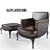 Royale Black Leather Lounge Ottoman 3D model small image 1