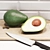 Avocado Kitchen Set: Cutting Board & Knife 3D model small image 1