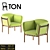 Colorful Set of 3 Dowel Armchairs 3D model small image 2