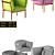 Colorful Set of 3 Dowel Armchairs 3D model small image 3