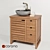 Natural Stone Sink Set with Teak House Cabinet & Lemark Mixer 3D model small image 1