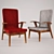 Vintage Wooden Chair with Textile Seats 3D model small image 1