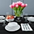 Tulip Table Setting with Peach Vase 3D model small image 1