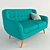 Elegant Blue Sofa with Wooden Legs 3D model small image 3