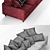 Velvet Corner Sofa 3D model small image 3