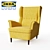 Modern Wing Chair in Vibrant Yellow Skiftebo Finish 3D model small image 1