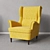 Modern Wing Chair in Vibrant Yellow Skiftebo Finish 3D model small image 2