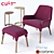 Plum Armchair & Nest Tables - Iconic Design Set 3D model small image 1