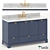 Blue Wood Double Sink Vanity 3D model small image 1