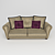 Cozy Triple Sofa with Pillows 3D model small image 2