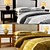 Elegant Gray and Goldie Hotel Bed 3D model small image 2