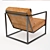 Sleek Black Metal & Tan Leather Armchair 3D model small image 2