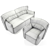 Modern Tulip Sofa & Chair Set 3D model small image 3