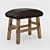 Vintage English Leather Stool | Handcrafted Wood & Genuine Aniline Leather Seat 3D model small image 1