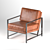 Sleek Metal Frame Brown Leather Chair 3D model small image 2