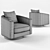 Luxurious Horn-Embellished Velvet Swivel Armchair 3D model small image 3