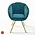 Vintage Blue Velvet Dining Armchair 3D model small image 1