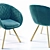 Vintage Blue Velvet Dining Armchair 3D model small image 2