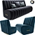 Sophia Velvet Sofa Set 3D model small image 1