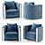 Luxury Blue Velvet Swivel Armchair 3D model small image 2