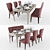 Classic Wooden Dining Set 3D model small image 3