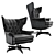 Luxury Swivel Armchair: Bonded Black Leather 3D model small image 1