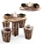 Rustic Wood Table & Chair Set 3D model small image 1