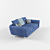 Blue Fabric Double Sofa 3D model small image 2