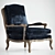 Blue Velvet French Bergere Chair 3D model small image 1