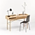 Rustic Oak Desk Set with Chair 3D model small image 1