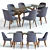 West Elm Jensen Table & Chairs: Mid-Century Modern Set 3D model small image 1