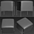 Modern Square Black Velvet Ottoman 3D model small image 2