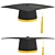 Gold Tassel Graduation Cap 3D model small image 1