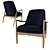 Midnight Blue Velvet Crispin Chair 3D model small image 1