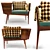 Sleek Tri-Wood Mid-Century Seat 3D model small image 2