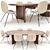 Elegant Wood and Fabric Dining Set 3D model small image 2