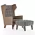 Luxurious Wingback Armchair & Ottoman 3D model small image 1