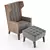 Luxurious Wingback Armchair & Ottoman 3D model small image 2