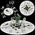 Festive Table Setting: Plates, Glasses, Vase, Candle, Cutlery & Decor 3D model small image 1