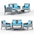 Modern Gray Rattan Seating Set 3D model small image 1