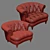 Burgundy Velvet Tufted Accent Chair 3D model small image 4