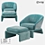 LoftDesigne 32820 Armchair and Pouffe - Stylish and Comfy 3D model small image 1