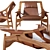 Dynamic Teak & Leather Lounge Chair 3D model small image 1